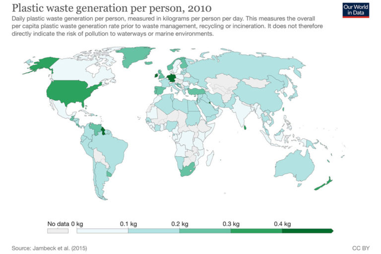 Plastic waste generation per person, 2010.