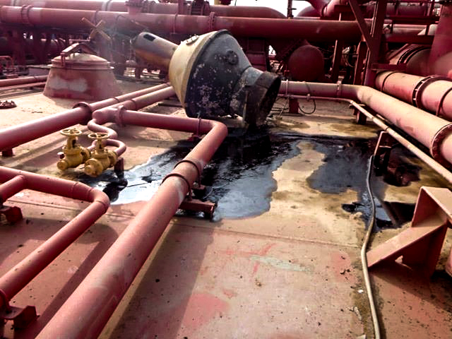 Deck of the Safer with small spills, photographed in 2019. Image supplied with permission by I.R. Consilium.
