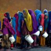 Young girls line up at a feeding centre in Mogadishu, Somalia